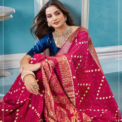 Stylum Women's Magenta Bhandej Aari Work Crushed Silk Saree (SRCRUSHMAGENTA)