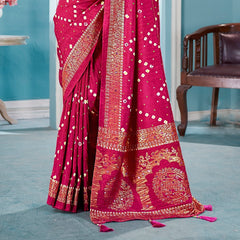 Stylum Women's Magenta Bhandej Aari Work Crushed Silk Saree (SRCRUSHMAGENTA)