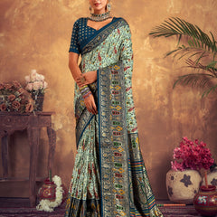 Stylum Women's Blue Paisley Printed Zari Border Dola Silk Saree (SREKTARABLUE)