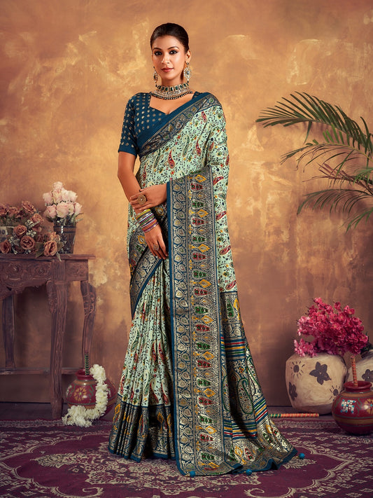 Stylum Women's Blue Paisley Printed Zari Border Dola Silk Saree (SREKTARABLUE)