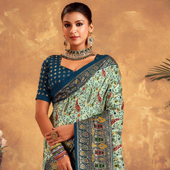 Stylum Women's Blue Paisley Printed Zari Border Dola Silk Saree (SREKTARABLUE)