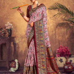 Stylum Women's Maroon Paisley Printed Zari Border Dola Silk Saree (SREKTARAMAROON)