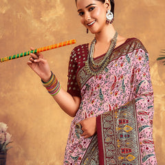 Stylum Women's Maroon Paisley Printed Zari Border Dola Silk Saree (SREKTARAMAROON)