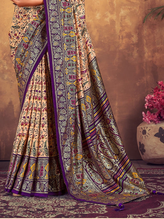 Stylum Women's Purple Paisley Printed Zari Border Dola Silk Saree (SREKTARAPURPLE)