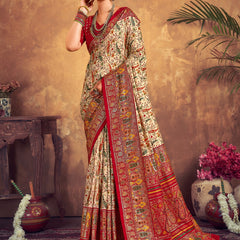 Stylum Women's Red Paisley Printed Zari Border Dola Silk Saree (SREKTARARED)