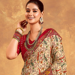 Stylum Women's Red Paisley Printed Zari Border Dola Silk Saree (SREKTARARED)
