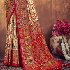 Stylum Women's Red Paisley Printed Zari Border Dola Silk Saree (SREKTARARED)