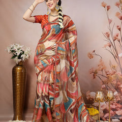 Stylum Women's Multi Abstract Foil Printed Cotton Blend Saree (SRFOLESTAMULTI)