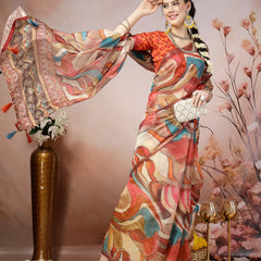 Stylum Women's Multi Abstract Foil Printed Cotton Blend Saree (SRFOLESTAMULTI)