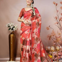Stylum Women's Magenta Floral Foil Printed Cotton Blend Saree (SRFOLESTMAGENTA)
