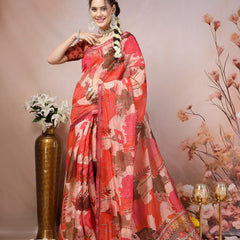 Stylum Women's Magenta Floral Foil Printed Cotton Blend Saree (SRFOLESTMAGENTA)