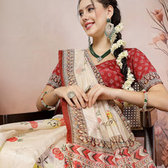 Stylum Women's Off White Floral Foil Printed Cotton Blend Saree (SRFOLESTOFFWHITE)