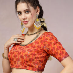Stylum Women's Orange Floral Foil Printed Cotton Blend Saree (SRFOLESTORANGE)
