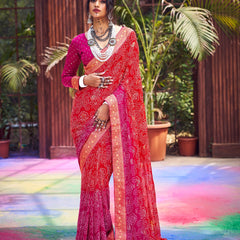 Stylum Women's Magenta Bhandej Foil Print Georgette Saree (SRGHOOMARMAGENTA)