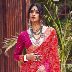 Stylum Women's Magenta Bhandej Foil Print Georgette Saree (SRGHOOMARMAGENTA)