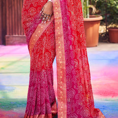 Stylum Women's Magenta Bhandej Foil Print Georgette Saree (SRGHOOMARMAGENTA)