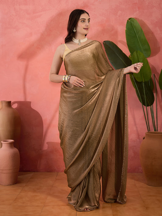 Stylum Women's Gold Crush Shimmer Saree (SRGOLDCRUSH)