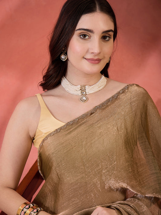 Stylum Women's Gold Crush Shimmer Saree (SRGOLDCRUSH)