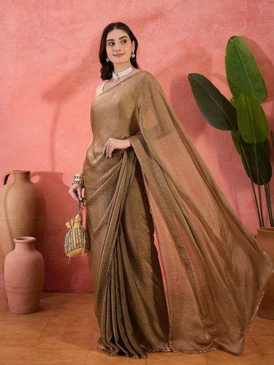 Stylum Women's Gold Crush Shimmer Saree (SRGOLDCRUSH)