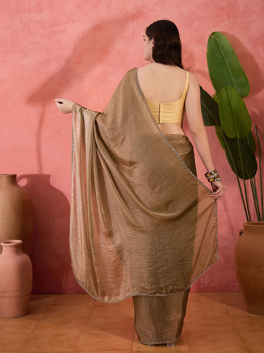 Stylum Women's Gold Crush Shimmer Saree (SRGOLDCRUSH)