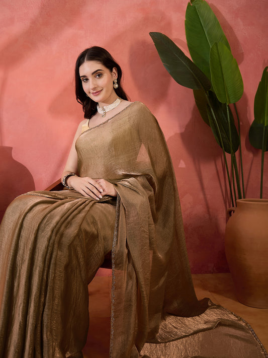 Stylum Women's Gold Crush Shimmer Saree (SRGOLDCRUSH)