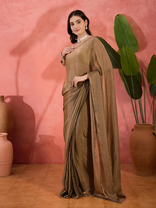 Stylum Women's Gold Crush Shimmer Saree (SRGOLDCRUSH)