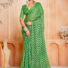 Stylum Women's Green Leheriya Printed Silk Blend Saree With Unstitched Blouse Piece (SRGREENNAIRITI)