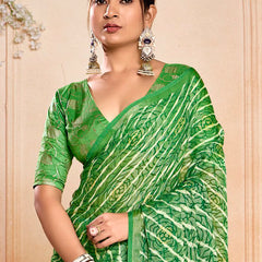 Stylum Women's Green Leheriya Printed Silk Blend Saree With Unstitched Blouse Piece (SRGREENNAIRITI)