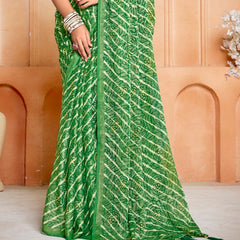 Stylum Women's Green Leheriya Printed Silk Blend Saree With Unstitched Blouse Piece (SRGREENNAIRITI)