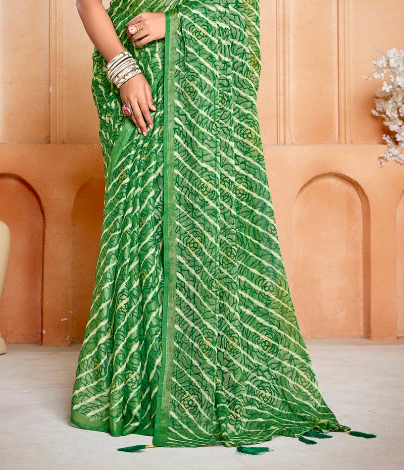 Stylum Women's Green Leheriya Printed Silk Blend Saree With Unstitched Blouse Piece (SRGREENNAIRITI)