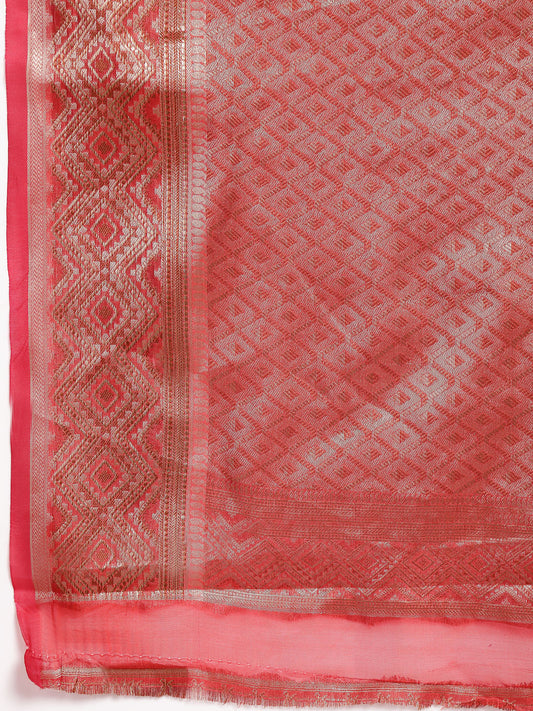 Stylum Women's Maroon Geometric Print Woven Zari Border Organza Saree (SRJHALAKMAROON)