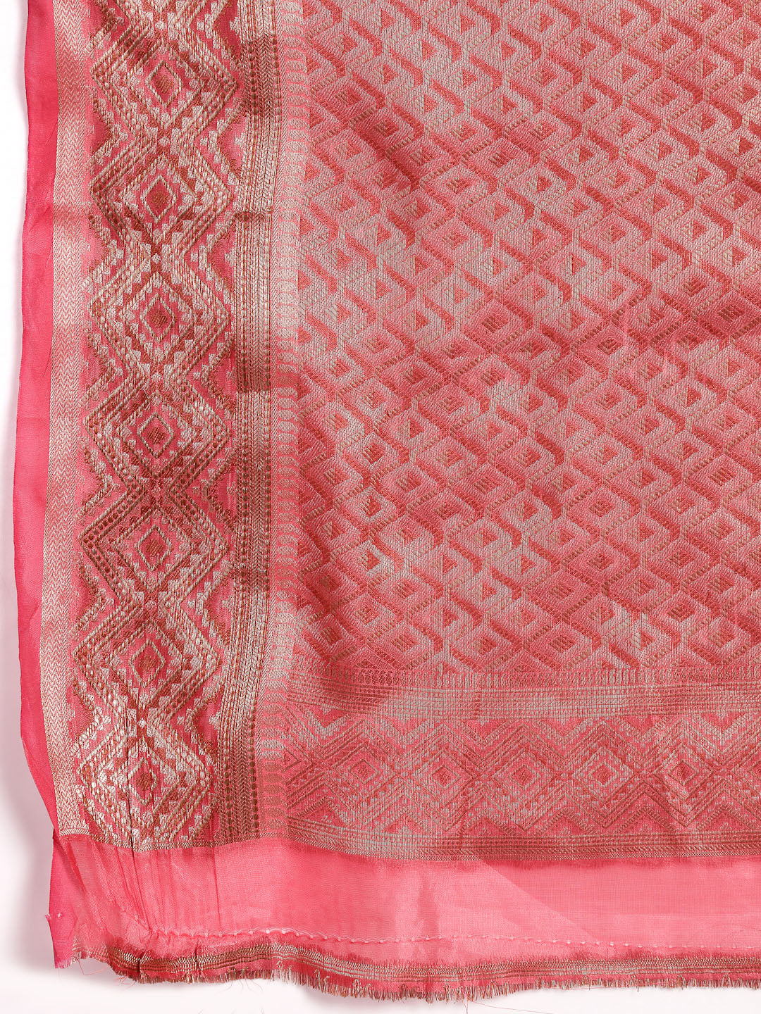 Stylum Women's Pink Geometric Print Woven Zari Border Organza Saree (SRJHALAKPINK)