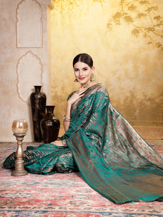 Stylum Women's Sea Green Geometric Print Woven Zari Border Organza Saree (SRJHALAKSEAGREEN)