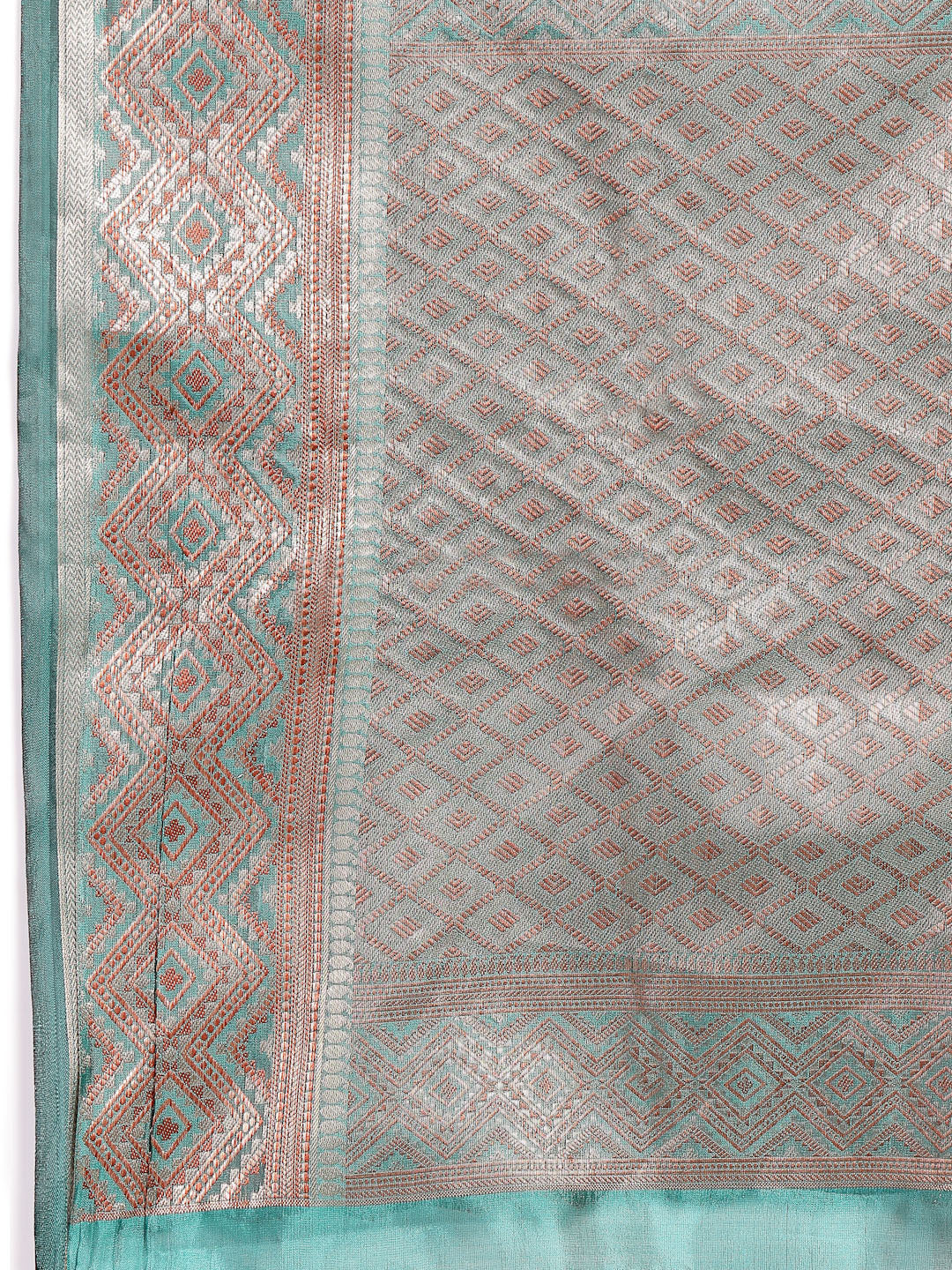 Stylum Women's Sea Green Geometric Print Woven Zari Border Organza Saree (SRJHALAKSEAGREEN)