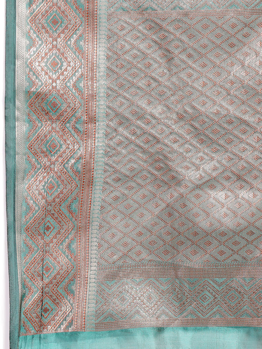 Stylum Women's Sea Green Geometric Print Woven Zari Border Organza Saree (SRJHALAKSEAGREEN)