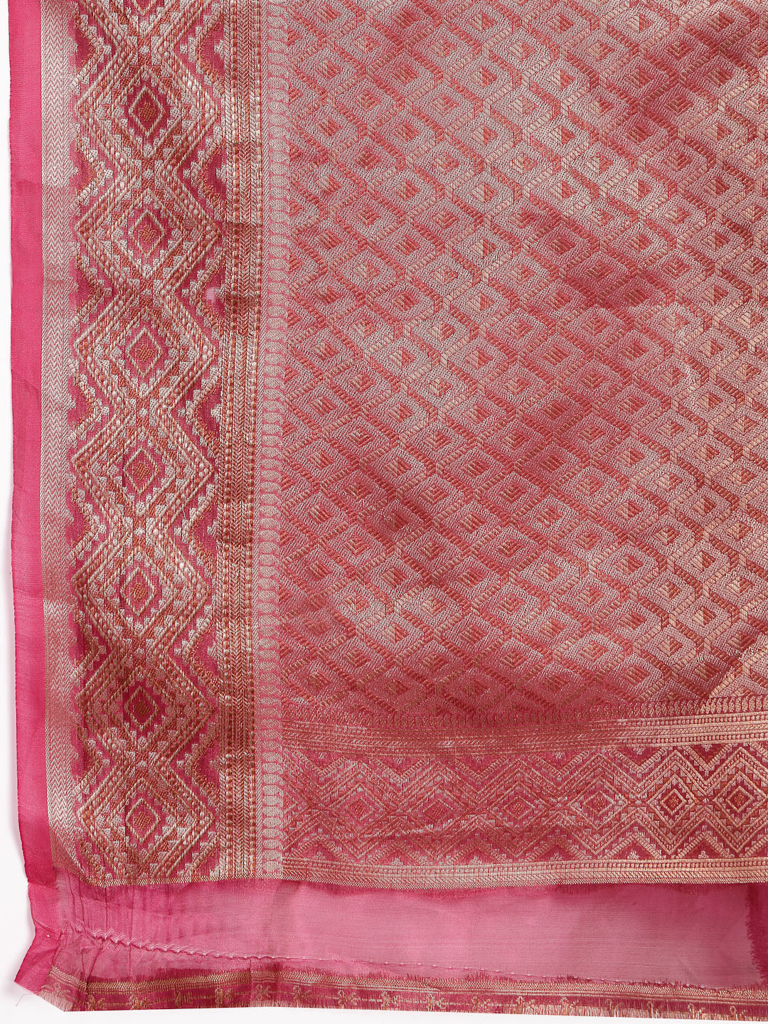 Stylum Women's Wine Geometric Print Woven Zari Border Organza Saree (SRJHALAKWINE)