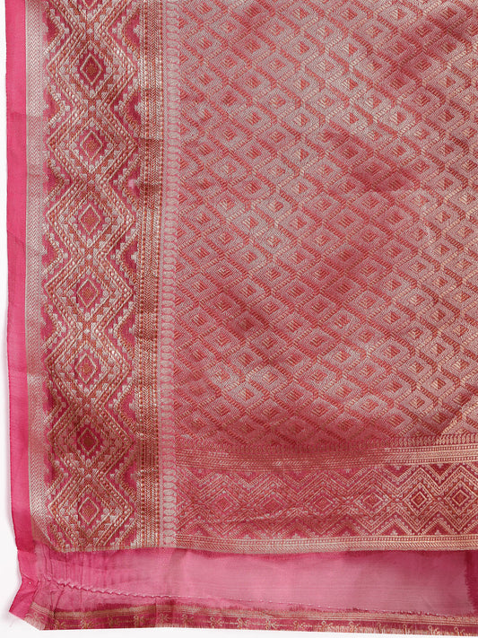 Stylum Women's Wine Geometric Print Woven Zari Border Organza Saree (SRJHALAKWINE)