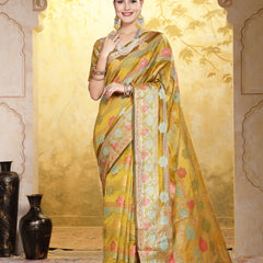 Stylum Women's Mustard Ethnic Motifs Zari Border Organza Saree (SRMAHIKAMUSTARD)