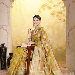 Stylum Women's Mustard Ethnic Motifs Zari Border Organza Saree (SRMAHIKAMUSTARD)