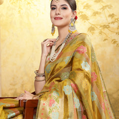 Stylum Women's Mustard Ethnic Motifs Zari Border Organza Saree (SRMAHIKAMUSTARD)