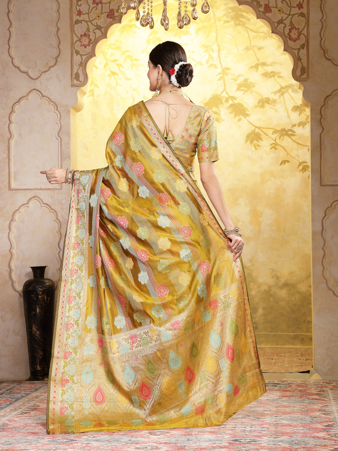 Stylum Women's Mustard Ethnic Motifs Zari Border Organza Saree (SRMAHIKAMUSTARD)