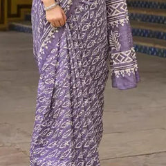 Stylum Women's Lavender Ethnic Dabu Printed Bhagalpuri Silk Saree (SRMANIYALAVENDER)
