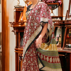 Stylum Women's Maroon Ethnic Motifs Printed Bhagalpuri Silk Saree (SRMANIYAMAROON)