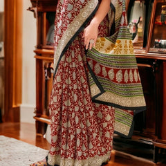 Stylum Women's Maroon Ethnic Motifs Printed Bhagalpuri Silk Saree (SRMANIYAMAROON)