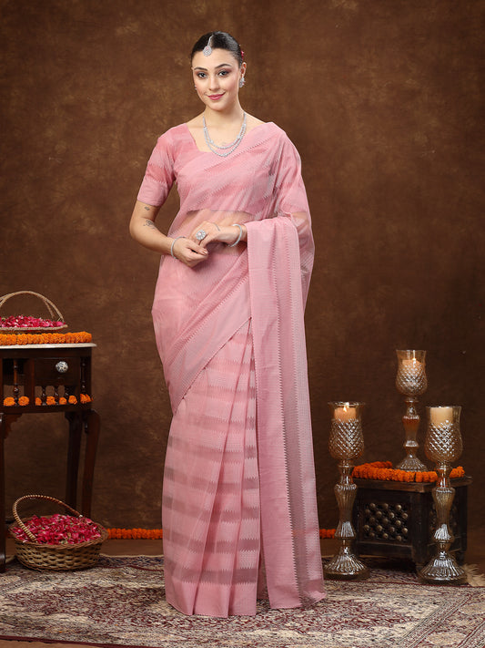 Stylum Women's Mauve Ethnic Striped Embroidered Net Saree (SRMAUVEROBIN)