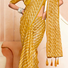 Stylum Women's Mustard Leheriya Printed Silk Blend Saree With Unstitched Blouse Piece (SRMUSTNAIRITI)