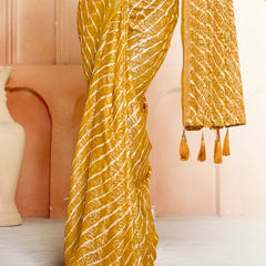 Stylum Women's Mustard Leheriya Printed Silk Blend Saree With Unstitched Blouse Piece (SRMUSTNAIRITI)
