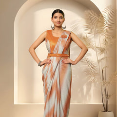 Stylum Women's Orange Glitter Leheriya Sequin Belted Ready To Wear Lycra Saree (SRORANGEJACOB)