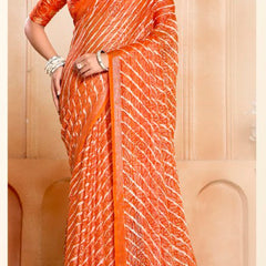 Stylum Women's Orange Leheriya Printed Silk Blend Saree With Unstitched Blouse Piece (SRORANGENAIRITI)