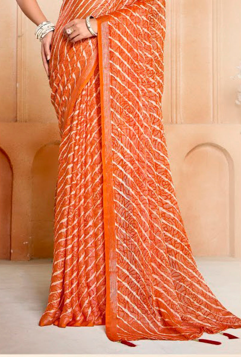 Stylum Women's Orange Leheriya Printed Silk Blend Saree With Unstitched Blouse Piece (SRORANGENAIRITI)